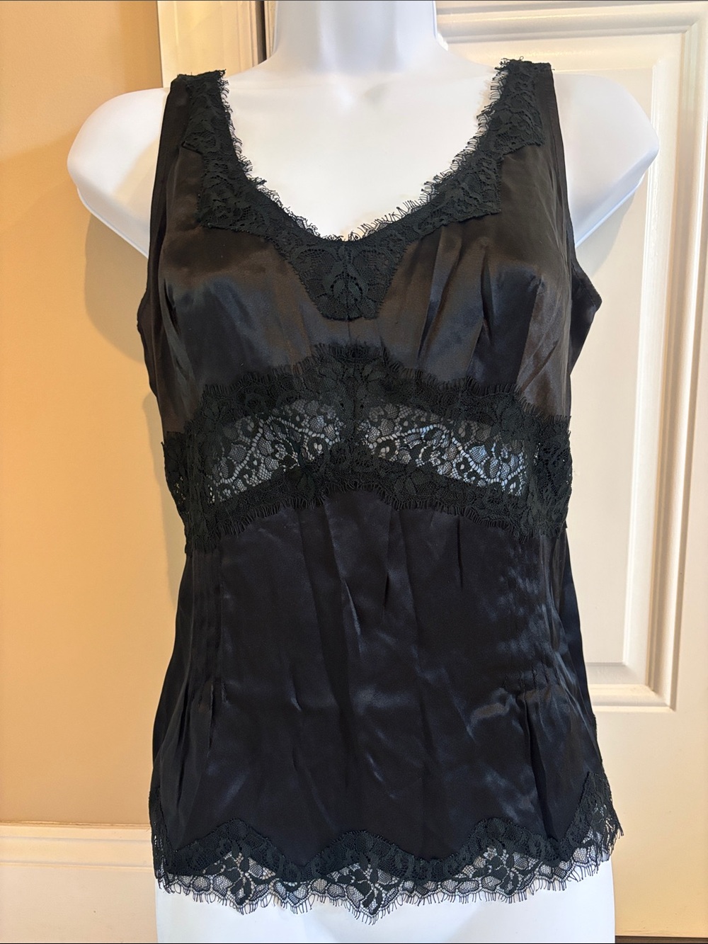 Alberto Makali 100% Silk Black Lace-Trim Slip Camisole
